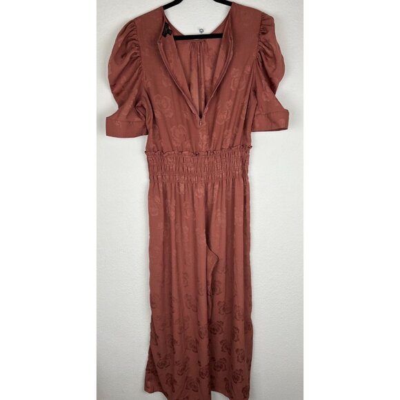 Anthropologie Current Air Castille Wide-Leg Jacquard Floral Jumpsuit Large Mauve - Picture 3 of 16